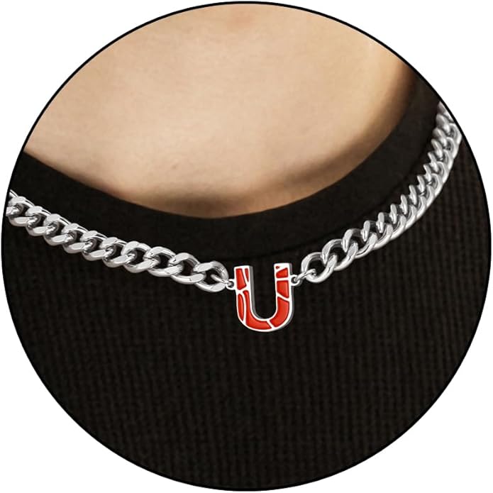 Basketball Necklaces for Boys Stainless Steel Initial Necklace with Letter A-Z 6.5mm Cuban Chain Adjustable Gifts for Men Boys 16+2 Inches
