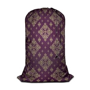Swono Geometric Pattern Laundry Bag Dirty Clothes Organizer Golden Purple Ethnic Drawn Extra Large Heavy Duty for Camp College Dorm Room Essentials for Men Women