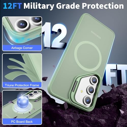 Image of DIZORO Polycarbonate Samsung Galaxy S24 FE Case Compatible with Mag Safe & Wireless Charging,with Camera Stand,Military Grade Drop Tested,Translucent Hard Back Soft Edge Back Cover(Camera Stand Mint.)