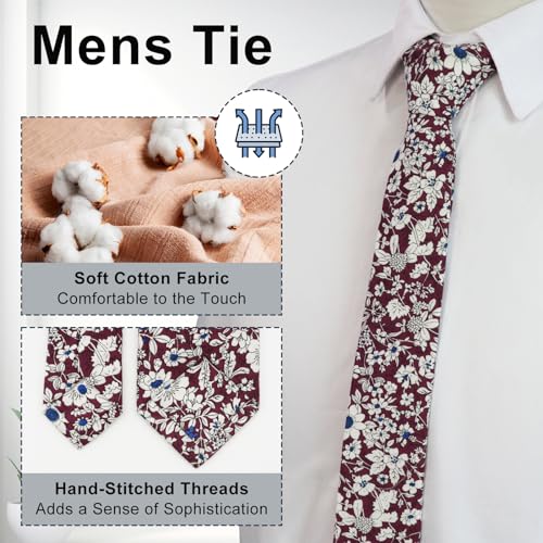 Image of Luckyvestir Ties for Men, Sage Green Cotton Floral Tie 2.76 inch Flower Printed Men's Neckties for Wedding /Groomsmen /Suit /Party
