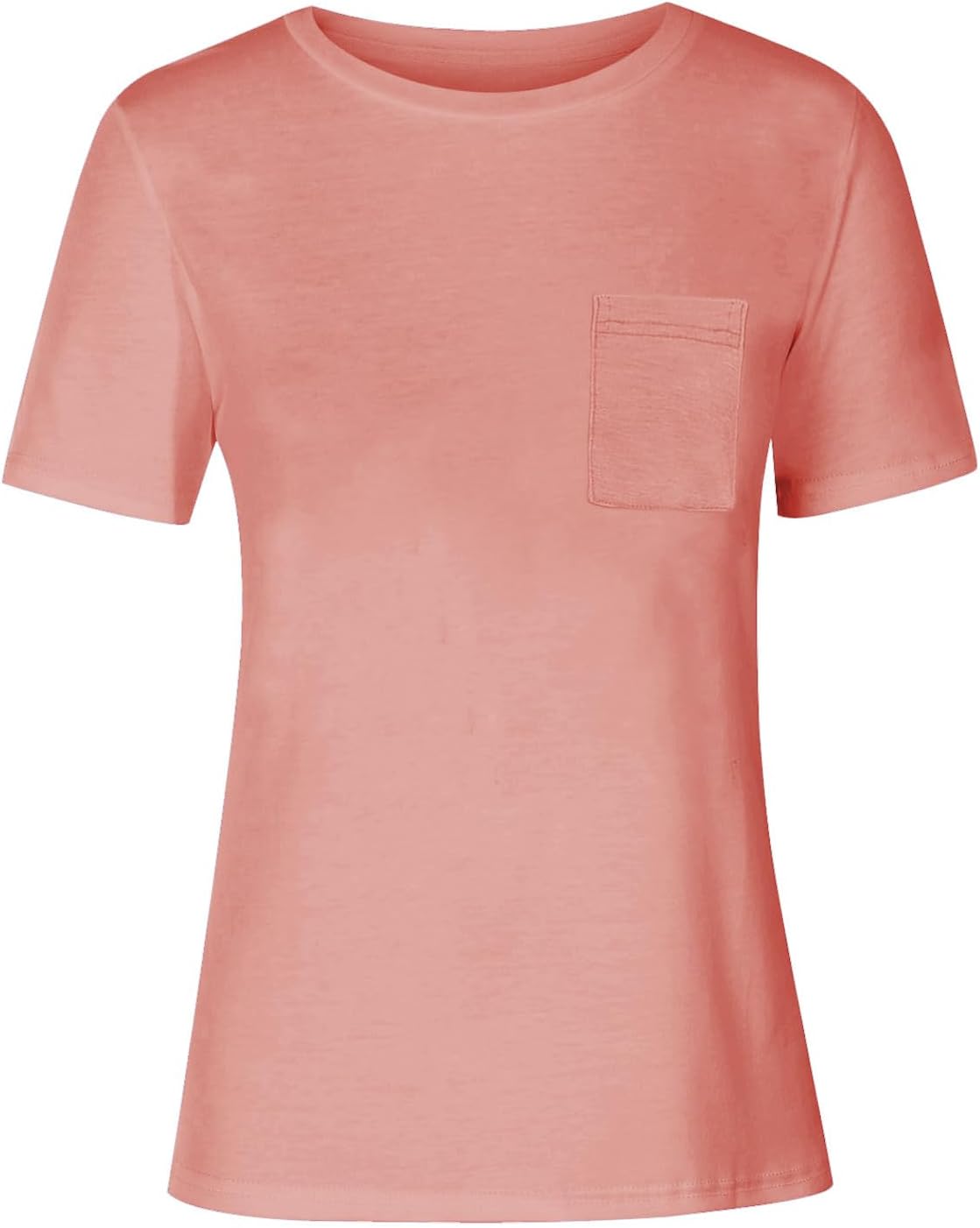 Summer Tops for Women Trendy Short Sleeve Tshirts Basic Shirts Casual Ladies Solid Crew Neck Blouses with Pockets