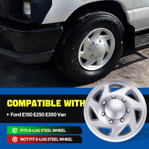 BARTOO 4 Pack Hubcaps Wheel Covers 16 Inch Hubcap for Ford E150 E250 E350 Econoline Van 1992-2014, 8 Lug Steel Wheel, Hub Caps Van Heavy Duty Construction by BARTOO - Image 4