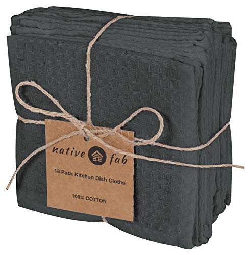 Native Fab Waffle 12 Pack Kitchen Dish Cloths Cotton 12X12 Absorbent Washable, Dish Towels, Restaurant Cleaning Towels, Bar Mops Towels, Rags For Home Kitchen Bars, Grey #TOP25