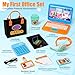Cleboen Pretend Play Home Office Set for Kids — Toy Laptop Computer, LCD Writing Tablet, Pop Fidget Calculator, Phone, Headset, Glasses, Coffee Cup & Handbag, Birthday Gifts for Boys Girls Age 3-5-7
