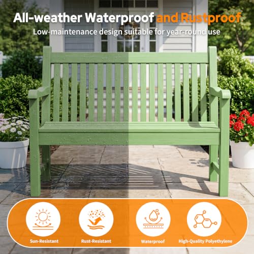 Image of Psilvam 2-Person Outdoor Bench with 700 Lbs Weight Capacity, Green
