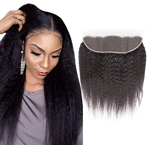 Brazilian Virgin Kinky Straight Human Hair 13x4 Lace Frontal Yaki Straight Ear to Ear Lace Frontal With Baby Hair Free Part Natural Color (20Inch/13x4, 13x4 frontal)
