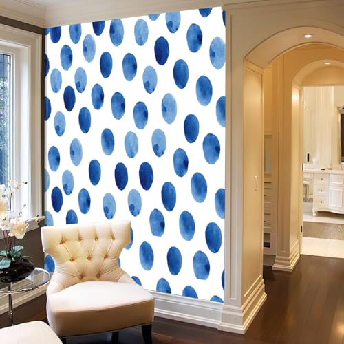 Papier peint 3D bleu marine haut de gamme à motif géométrie simple et points aquarelle XXL - 7