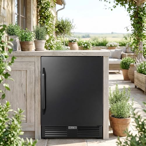 Image of 24 Inch Beverage Refrigerator-210 Can Large Capacity Beverage Fridge with French Door, Built-in or Freestanding Under Counter Outdoor Beverage Cooler with Reversible Door, Black