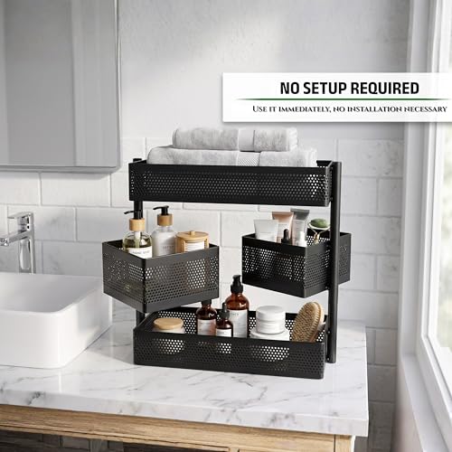 Image of flymore 4-Basket Rotating Makeup Organizer & Multi-Purpose Storage Rack - Metal Mesh Vanity Organizer for Cosmetics, Kitchen Spice Rack, Office Desktop Supplies & Kids Toy Storage - Matte Black