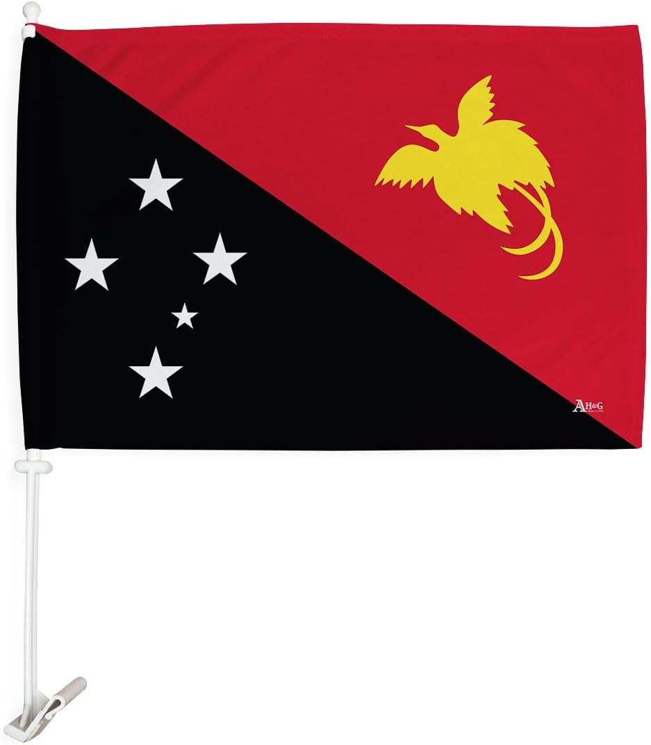 Papua New Guinean Car Flag Bandera Para Carros De Papua New Guinea Decor For Window Clip Mount Auto Accessories Sport Fan Gifts League Olympics Party Supplies Patriotic Decorations Made in USA