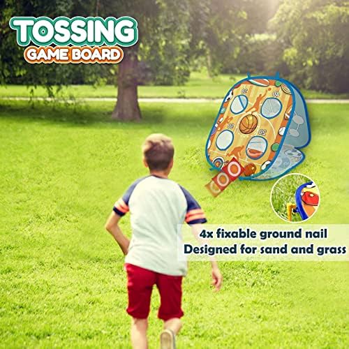 Bean Bag Toss Game - Toss Game Kit for kids, Cornhole Board, Sandbag Throwing, Dart Board and Tic Tac Toe, Indoor Outdoor Throwing Games for Family Activity, Gifts for Age 3+ Years Old Girls Boys Toddlers