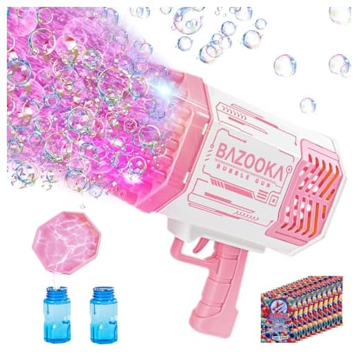 Bubble Machine Guns, Bubble Guns with Light, Bubble Solution, 69 Holes Bubbles Machine for Kids Adults, Summer Toy Gift for Outdoor Indoor Birthday Wedding Party - Pink Bubble Makers