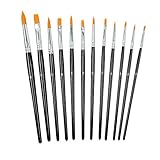 12pcs Nylon Hair Paint Brush Set Artist Brush Conda Watercolor Acrylic Oil Painting supplies, Black