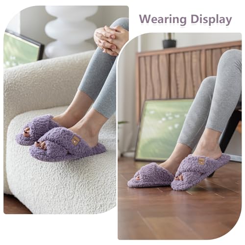 Image of GOEWY Fuzzy Open Toe Slippers for Women Cozy Memory Foam House Shoes Indoor | Cute Cross Band,Soft Faux Fur,Anti-slip Sole Outdoor,Machine-washable,Lightweight,Slip on Gifts for Women,Mom and Bridesmaid