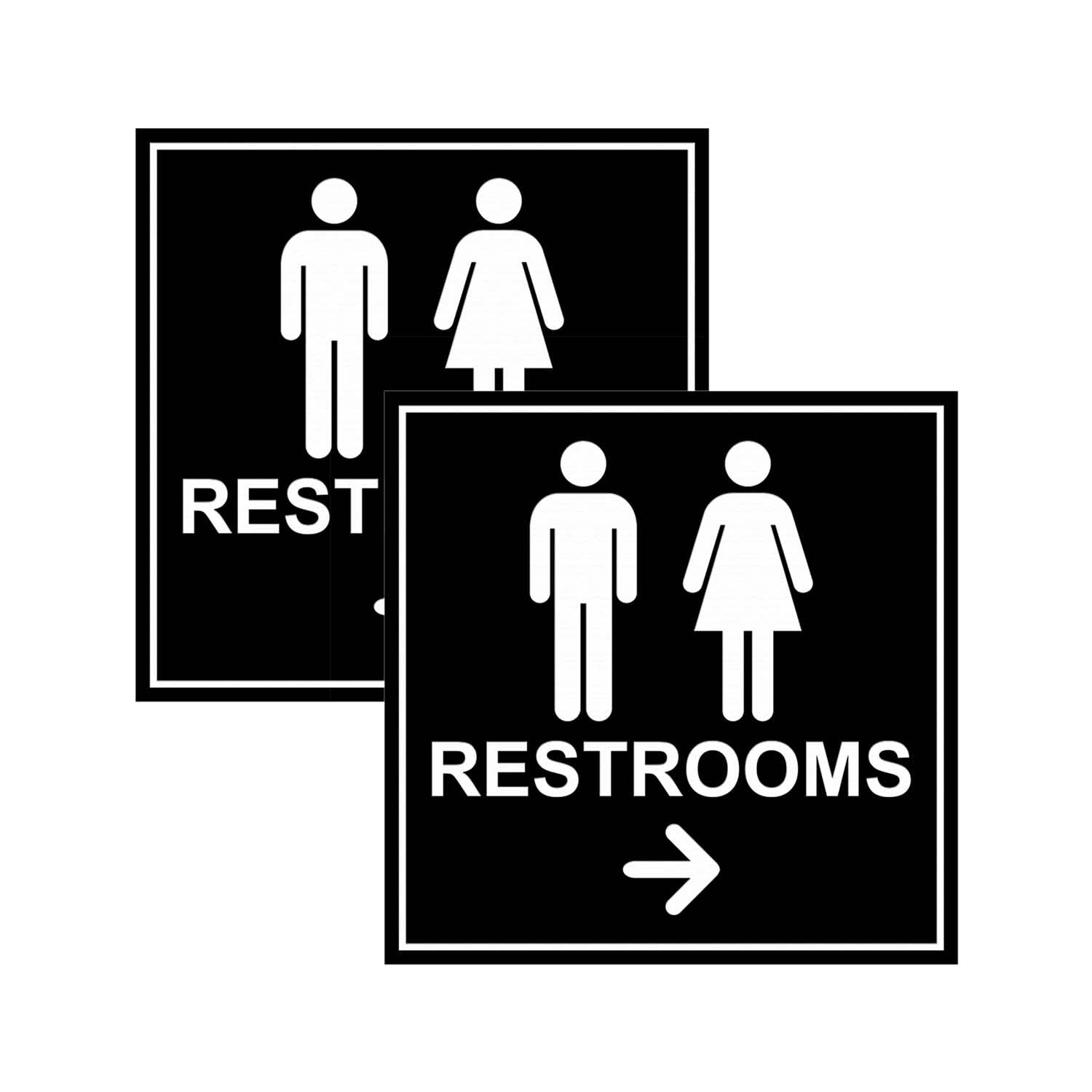 Signs ByLITA Square Restrooms right arrow Sign with Adhesive Tape (Black) - Large (2 Pack)