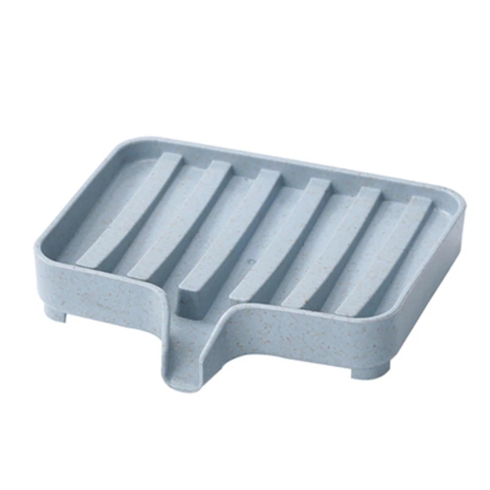3Pcs Silicone Soap Dish Bathroom Self Draining Bar Holder Kitchen Sink Sponge Drain Portable Soaps Dishes Rack for Soap(Blue)