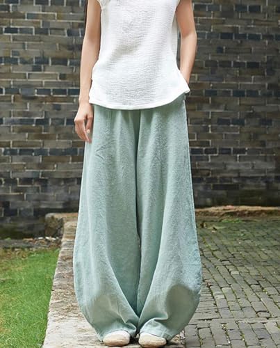 Women's Summer Cotton Linen Palazzo Pants-Elastic Waist Wide Leg Lounge Trousers with Pockets Casual Loose Fit4