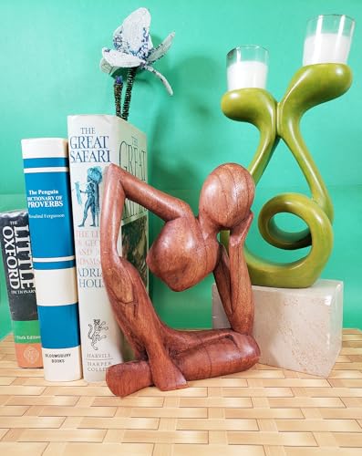 Escultura pensador en madera Suar, 12 pulg miniatura 3