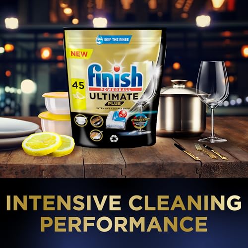 Image of Finish 45s, Ultimate Plus All-in-1, Lemon, Dishwasher Detergent, For An Intensive Clean & Shine