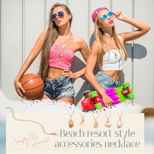 Tondiamo 50 Pcs Natural Seashell Necklace for Women Scallop Conch Pendant Ocean Handmade Jewelry Gift Sea Shell Necklace with 18.9" Long Rope Chain4