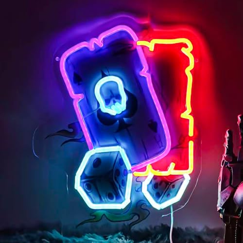 Image of Gambling Poker LED Neon Sign USB Powered for Wall Decor, Skull Poker Neon Night Light Sign Dimmable for Game,Casino Room Party Decor Halloween Birthday Gifts