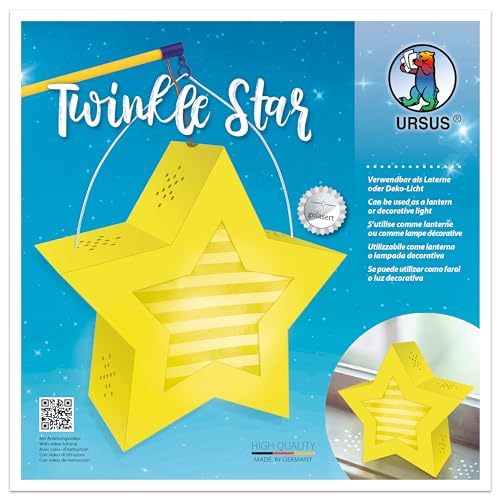 Ursus 18770001 - Twinkle Star, gelb, ca. 19,3 x 18,3 x 8 cm, Laternen Rohling Stern aus Fotokarton 300 g/m² gelasert und genutet, 2 Sterne aus Transparentpapier 115 g/m², Laternentragebügel