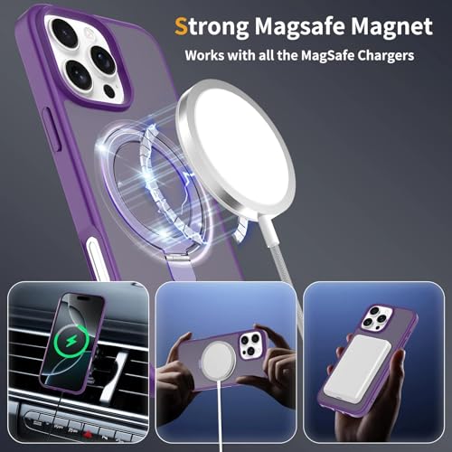 Image of Magnetic for iPhone 16 Pro Max Case, 6.9 inch, Compatible with MagSafe, Rugged Kickstand, Not-Yellowing Military-Grade Protection, Matte Purple