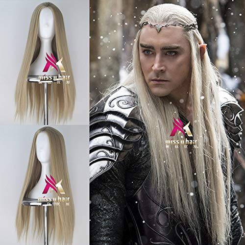 Movie Hobbit Thranduil The Lord of the Rings cosplay wig king of elf gold long straight wig Lee Pace hair costumes +wig cap One Size Thranduil