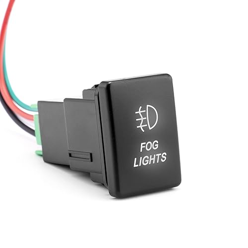 Wsays Interruptor de botón de símbolo de luz antiniebla LED con cable conector, kit de encendidoapagado retroiluminado blanco compatible con Toyota