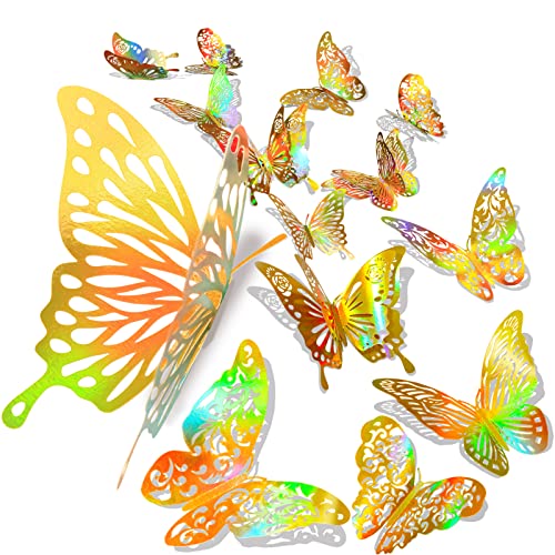 SPEETH 60 Pcs 3D Shiny Gold Butterfly Wall Stickers , Gold Butterfly Decorations with Set 5 Style DIY Man Made Removable Decorative Paper Murals for Home, Nursery, Party Decor
