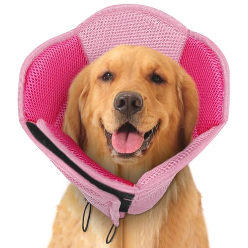 Image of Dog Cone - Soft Cone for Dogs to Stop Licking, Pet E-Collar Alternative After Surgery, Adjustable Pet Recovery Collar for Wound Healing, Pink Large