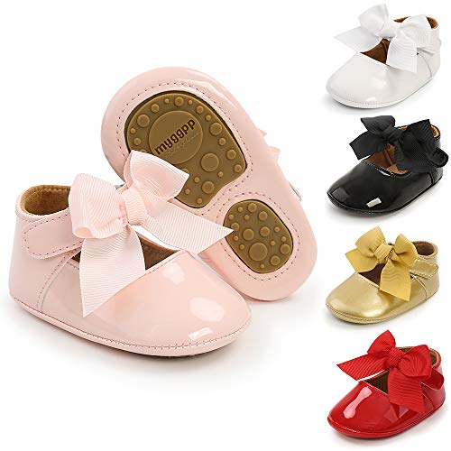 Image of Meckior Infant Baby Girls Soft Sole Bowknot Princess Wedding Dress Mary Jane Flats Prewalker Newborn Light Baby Sneaker Shoes