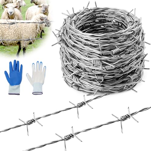 Mbsomnus Alambre de Púas 1,8 mm x 9 m Alambre de Púas Galvanizado Rollos de Alambre de Púa para Cercas de Pastoreo Jardines Balcones Muros de Patio Bricolaje Bates de Béisbol