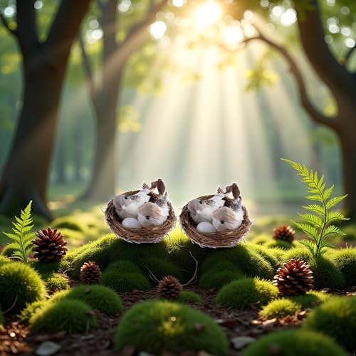 Image of 2 Set Simulation Bird Nest with Bird and Eggs Decor,Fake Foam Feather Birds,Artificial Birds,for DIY Craft Tree Decoration
