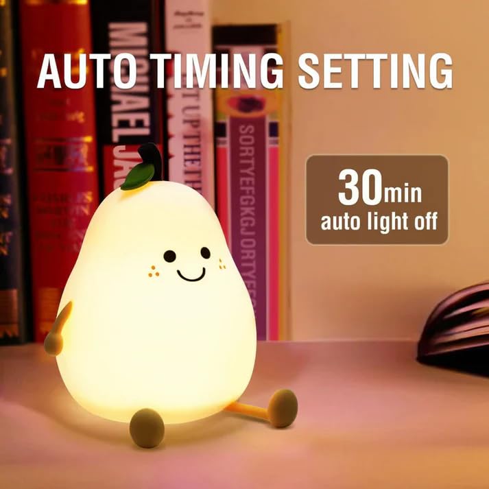 Image of XERGY Cute Pear Silicone Night Light for Kids - USB Rechargeable LED Lamp with 7 Color Changing, Tap Control, Timer Soft Bedside Night Lamp for Bedroom, Nursery, Gifts & Home Decor