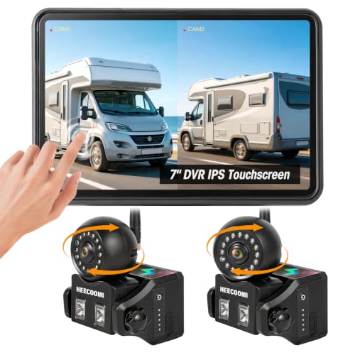 HEECOOMI Magnetic Wireless Backup Camera Solar with 360° Adjustable Lens, 7" 1080P Touchscreen Monitor, DVR Recording, IP69K Waterproof, Auto-Sleep & Night Vision for RV, Truck, Trailer & Camper, AR2