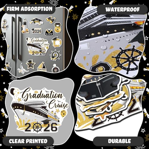 16 imanes decorativos de graduación negro y dorado miniatura 3