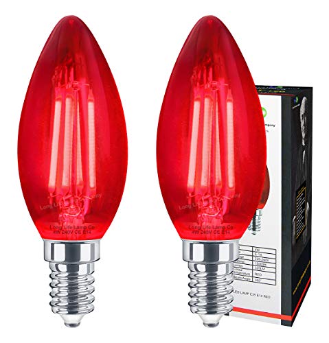 2 x 4 W LED rosso lampadina a candela E14 vetro
