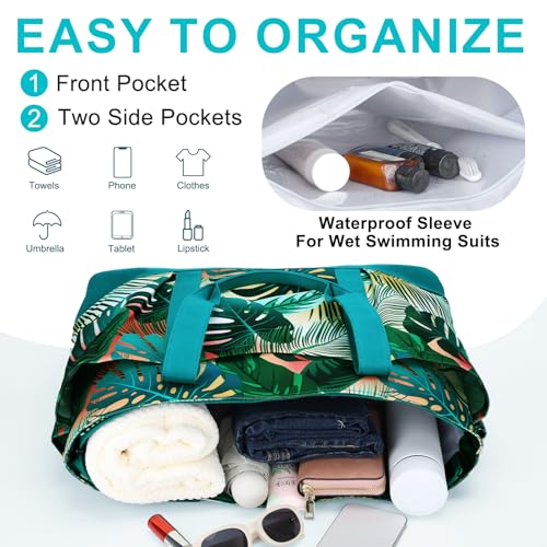 VASCHY Extra Large Beach Bag, Oversized Utility Travel Tote Bag with Zipper Waterproof Sand-proof Pool Bag with Wet Bag3