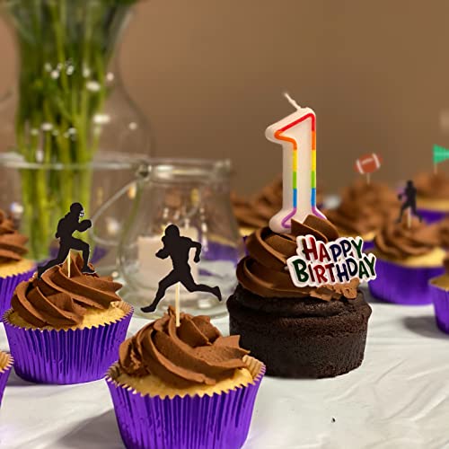 Jodie 48 Pcs Football Cupcake Toppers Happy Birthday Football Party Decorations Rugby Sports Themed Football Cupcake Liners Rugby Players Cake Topper Birthday Party Cake Decoration, Black,Brown #TOP4