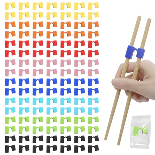 Nyuemystery 500 Pcs Chopstick Helper for Adults, Reusable Dual-Hole V-Shape Training Chopsticks, 8-Color PE Plastic Practice Aids, Individually Packed