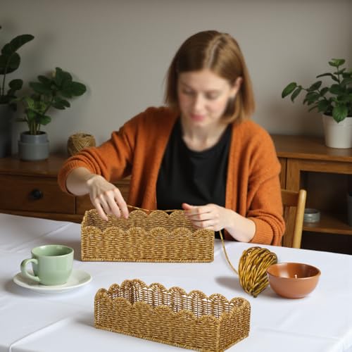 Image of Toilet Paper Storage Organizer Basket, Scalloped Decorative Baskets for Over Toilet Shelves,Water Resistant & Easy Clean Handmade for Tank Top & Counter