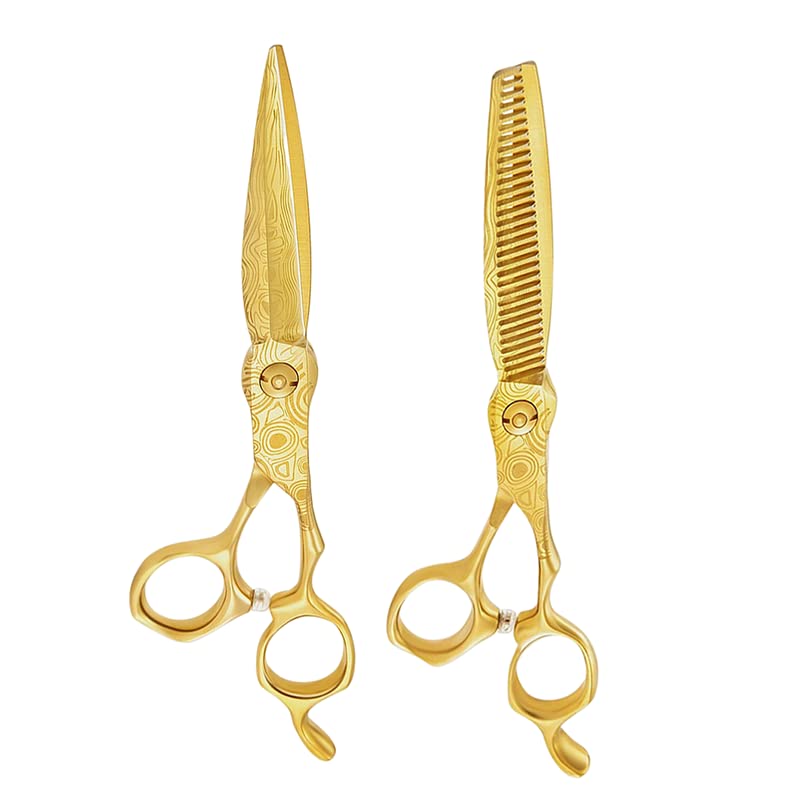 Forbici da taglio per capelli, 15,2 cm, taglio estetico, parrucchiere, barbiere, damasco, in acciaio inox, per taglio a caldo e diradamento