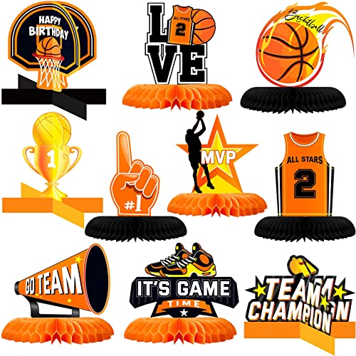 Spakon 10 Pieces Basketball Birthday Decorations Basketball Table Centerpieces Party Decorations Honeycomb Centerpieces for Birthday Baby Shower Party Supplies