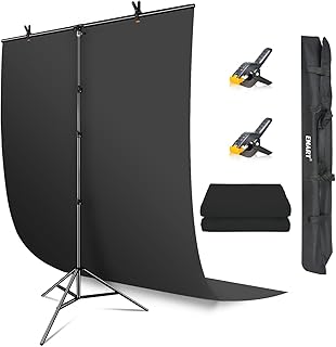 EMART Black Backdrop with Stand 1.5x 2.6m(5x 8.5ft), 1.5 x 2m(5x7ft) Collapsible Screen with Portable T-Shaped Background Support Kit for Photoshoot Portraits Party Video Studio Fliming