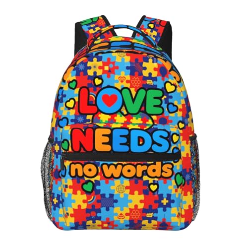 UEQIKI Mochila de viagem leve para conscientização do autismo, com bolso frontal com zíper, impressa, bolsa para laptop, moderna, casual, para trabalho, caminhada, acampamento, unissex