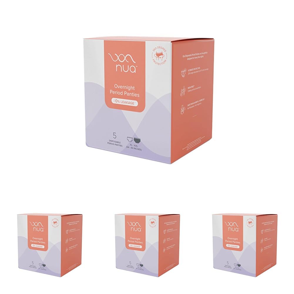 Nua Cotton Overnight Period Panties For Women | 360 Degree Coverage | For Heavy Flow | Unscented | 5 Disposable Period Panties | Extra Large | Upto 0% Leakage (Pack Of 4), White