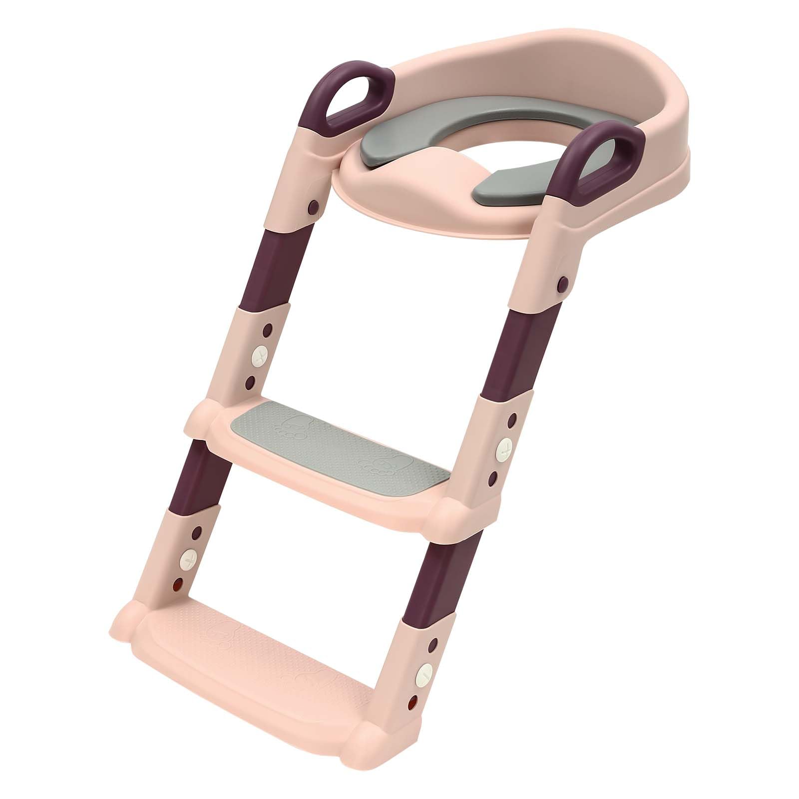 Sedile WC per bambini con scale, regolabile in altezza, pieghevole, con scale, sedile WC per bambini, con pedali antiscivolo e cuscino in poliuretano, per bambini dai 2 ai 7 anni (rosa)