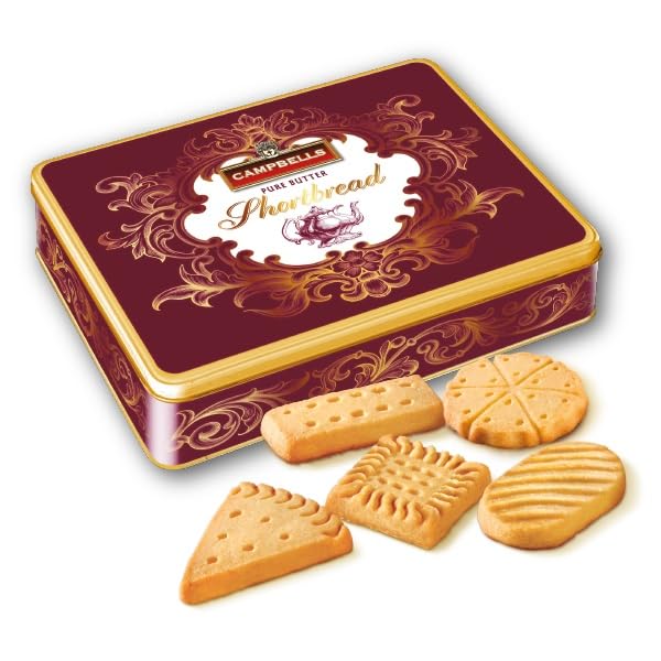 Campbells Shortbread Surtido de galletas de mantequilla pura  Lata victoriana borgoña  5.29 oz  Juego de regalo de galletas escocesas gourmet en un