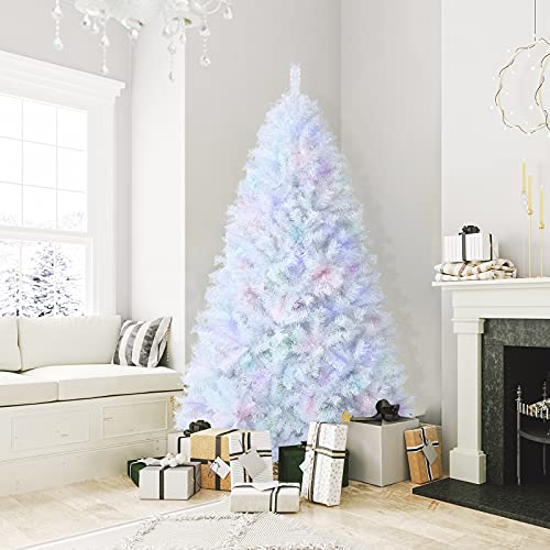 Happygrill-7FT-White-Christmas-Tree-Realistic-Lush-Xmas-Tree-with-1156-PVC-PET-Branch-Tips-Hinged-Structure-Metal-Base-Artificial-Iridescent-Pine-Tree-for-Festival-Home-Mall Happygrill 7FT White Christmas Tree Realistic Lush Xmas Tree with 1156 PVC PET Branch Tips Hinged Structure Metal Base Artificial Iridescent Pine Tree for Festival Home Mall